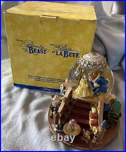 1991 Beauty and The Beast Musical Snow Globe Enchanted Love Light Up EUC In Box