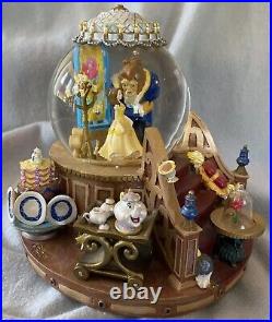 1991 Beauty and The Beast Musical Snow Globe Enchanted Love Light Up EUC In Box