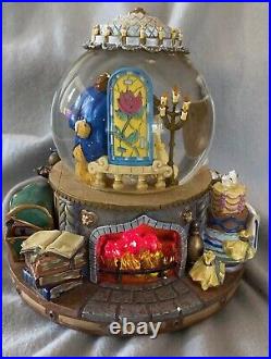 1991 Beauty and The Beast Musical Snow Globe Enchanted Love Light Up EUC In Box