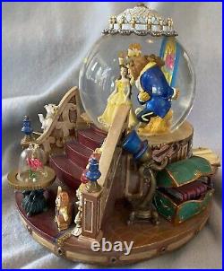 1991 Beauty and The Beast Musical Snow Globe Enchanted Love Light Up EUC In Box