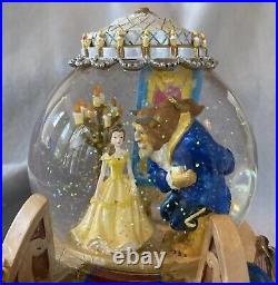 1991 Beauty and The Beast Musical Snow Globe Enchanted Love Light Up EUC In Box