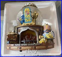 1991 Beauty and The Beast Musical Snow Globe Enchanted Love Light Up EUC In Box