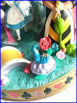 Alice snow globe music box Queen of Hearts White Rabbit Cheshire Cat Figure
