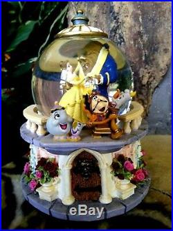 BEAUTY & BEAST DANCING ON CASTLE BALCONY, DISNEY STORE MUSICAL SNOW GLOBE, withTAG