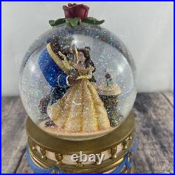 Beautiful Vintage Disney Store Large Beauty & The Beast Snow Globe Music Box