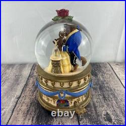 Beautiful Vintage Disney Store Large Beauty & The Beast Snow Globe Music Box