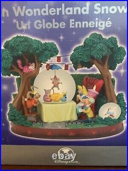 DISNEY Alice in Wonderland Tea Party Rotating Snow Globe Music Box Figure NIB