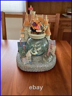 DISNEY BEAUTY & THE BEAST MUSICAL VILLAGE/CASTLE SNOW GLOBE LIGHT UP WithBLOWER