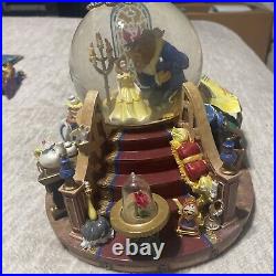 Disney Beauty And The Beast Music Box Snow globe, Light Up Fireplace. Vintage