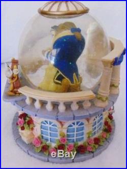 Disney Beauty & The Beast Snow globe Music Box Rose Garden Balcony Musical Globe