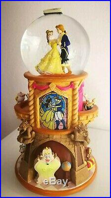 Disney Beauty and the Beast Music Snow Globe Pedestal Prince & Belle Very Rare