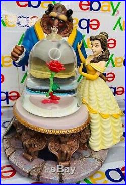 Disney Beauty and the Beast Musical Light Up Snow Globe Rose Vintage RARE GREAT