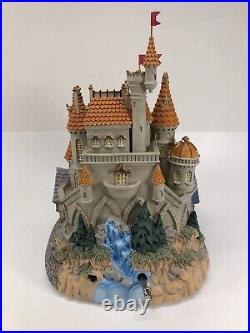 Disney Beauty & the Beast Village & Castle with Rose Musical Snow Globe Mint withBox