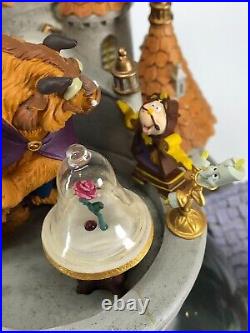 Disney Beauty & the Beast Village & Castle with Rose Musical Snow Globe Mint withBox