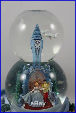 Disney Cinderella W Animated Clock Tower Musical Double Bubble Water Snow Globe