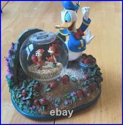Disney Donald Duck Chip & Dale STRAWBERRY GARDEN Music Water Snow Globe EUC