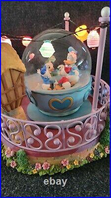 Disney Donald Duck Song Mad Tea Cups Ride Snow Globe Music Box Lighted With Box