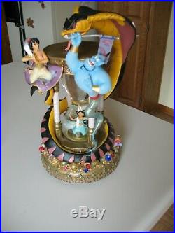 Disney Hourglass Snow Globe Aladdin Jafar Genie Music and Lights used Excellent