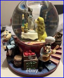 Disney Lady and the Tramp Bella Notte Musical Snow Globe Lights Music Glitter