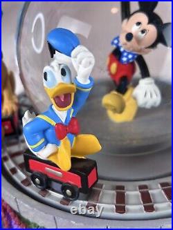 Disney Mickey Mouse & Friends Town Square Train Ride Musical Snow Globe Rare