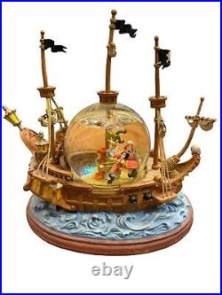 Disney Peter Pan Captain Hook Pirate Ship You Can Fly Musical Snow Globe Rare