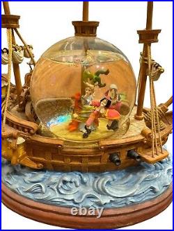 Disney Peter Pan Captain Hook Pirate Ship You Can Fly Musical Snow Globe Rare