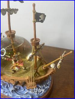 Disney Peter Pan Snow Globe Pirate Ship You Can Fly Music Box Captian Hook WORKS