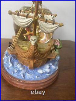 Disney Peter Pan Snow Globe Pirate Ship You Can Fly Music Box Captian Hook WORKS