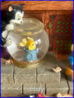 Disney Pinocchio Snow White Dwarfs Share a Dream Come True Musical Snow Globe