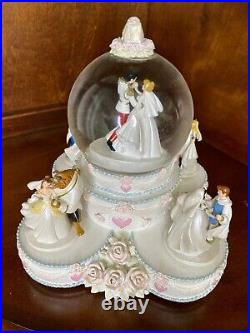 Disney Princesses Wedding Cake Musical Rotating Snow Globe Belle Cinderella