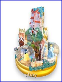 Disney Snow Globe 3 Princess Castle Snowglobe Rotates/Plays Music