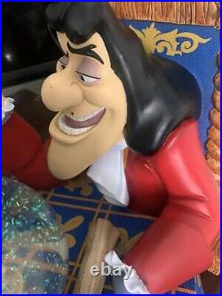 Disney Snow Globe Peter Pan Captain Hook Tinkerbell with Music Box RARE