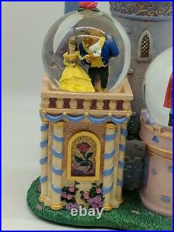 Disney Store Princess Clock Tower Castle lighted 3 Snow Globes Musical