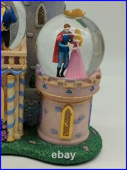 Disney Store Princess Clock Tower Castle lighted 3 Snow Globes Musical