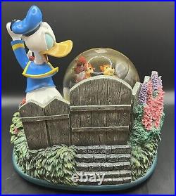 Disney Store Snow Globe with MUSIC DONALD and CHIP &DALE GARDEN! RARE