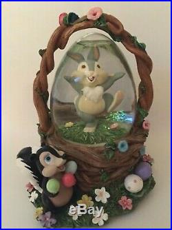 Disney THUMPER in Basket SNOW GLOBE Eggs Flower Skunk Musical Easter Parade RARE