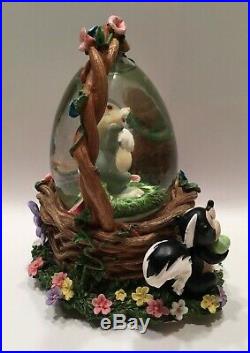 Disney THUMPER in Basket SNOW GLOBE Eggs Flower Skunk Musical Easter Parade RARE