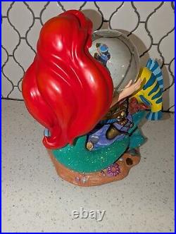 Disney The Little Mermaid Ariel Flounder Under the Sea Musical Snow Globe, NEW