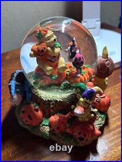 Disney Winnie the Pooh Piglet Eeyore Tigger Halloween Pumpkin Musical Snow Globe