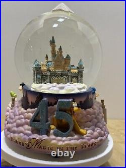 Disney World Musical Snow Globe Castle Mickey, Goofy, Donald 45 yrs of Magic