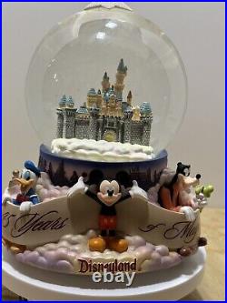 Disney World Musical Snow Globe Castle Mickey, Goofy, Donald 45 yrs of Magic