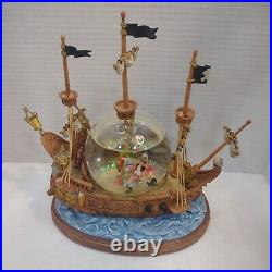 Disney You Can Fly Snow Globe Music Box Jolly Roger Ship Captain Hook Peter Pan