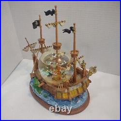 Disney You Can Fly Snow Globe Music Box Jolly Roger Ship Captain Hook Peter Pan