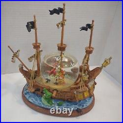 Disney You Can Fly Snow Globe Music Box Jolly Roger Ship Captain Hook Peter Pan