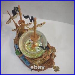 Disney You Can Fly Snow Globe Music Box Jolly Roger Ship Captain Hook Peter Pan