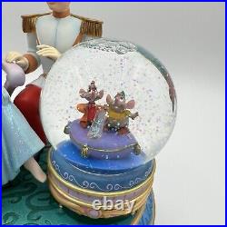 Disney's Cinderella & Prince Charming Music Snow Globe Mice Gus Jaq & Shoe