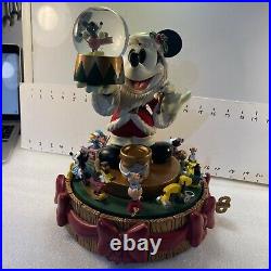 Disney's Mickey Mouse Santa's Workshop Big Snow Globe Musical Carousel read