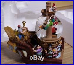 Disney's Peter Pan Snow Globe Captain Hook & Tinker Bell On Pirate Ship Music