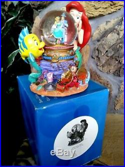 Little Mermaid Ariel, Flounder, Sebastian Disney Store Musical Snow Globe, New, Mint