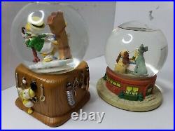 Lot Of 4 Rare DISNEY Musical Snow Globe Mickey Mouse Minnie Donald Lady Tramp